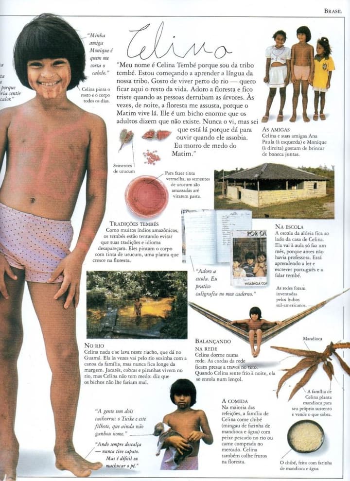 Páginas do livro Crianças como você. Página sobre o Brasil.