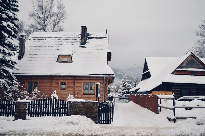 Traditional wooden houses in Zakopane during the Winter.